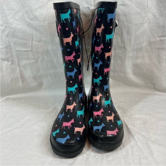 Western chief dotty goats printed Tall waterproof rain boots NWT - Picture 2 of 5